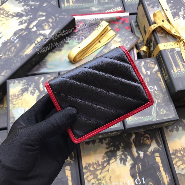 Gucci包 古馳卡包 573811黑色拼紅全皮 2019新款復古風格櫻桃紅皮滾邊卡包 GG marmont小卡包  gudj1442